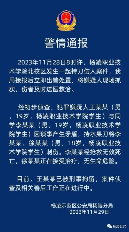 四川阆中发生一起持刀伤人案 警方通报：一人经送医抢救无效死亡，犯罪嫌疑人已被抓获